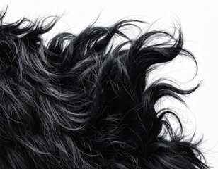 Close Up of Curly Black Wool Texture with Abstract Patterns on White