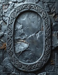 Gray Stone Texture Oval Frame with Ornate Celtic Knotwork Border
