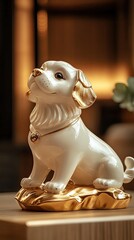 Elegant ceramic dog figurine on display.