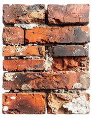 Close Up Orange Brown Distressed Brick Wall on White Background