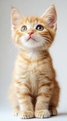 Adorable orange kitten with curious expression.