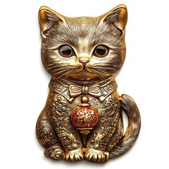 Golden cat sculpture with intricate details.