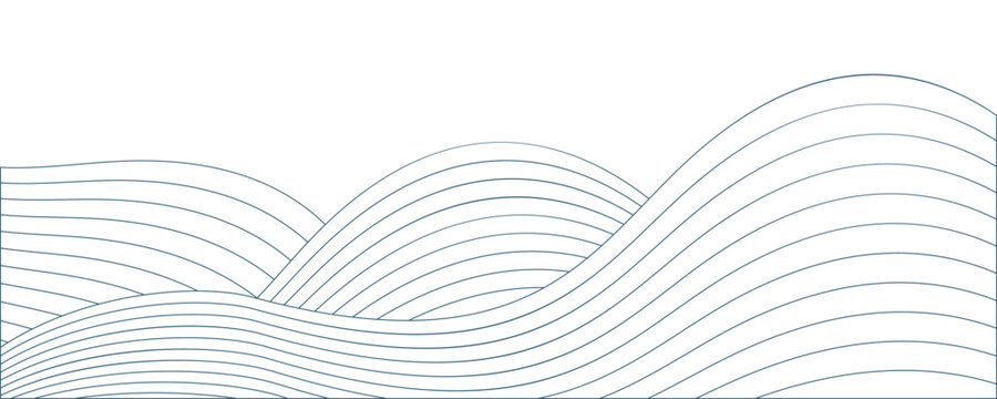 Sea wave line pattern. Blue wavy water abstract background, japanese ocean tide texture