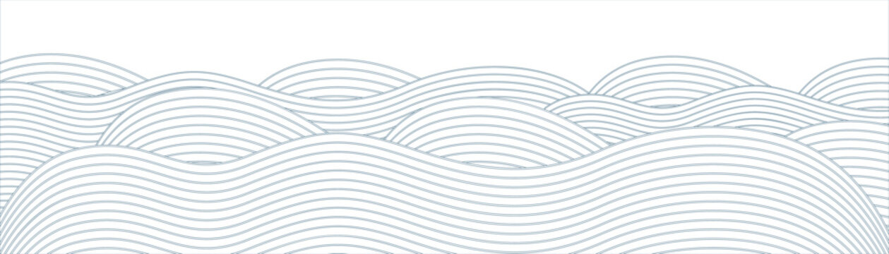 Sea wave line pattern. Blue wavy water abstract background, japanese ocean tide texture