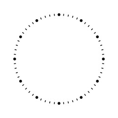 Mechanical clock face with arabic numerals, bezel. Watch dial with minute, hour marks and numbers. Timer or stopwatch element. Blank measuring circle scale with divisions. Vector illustration.