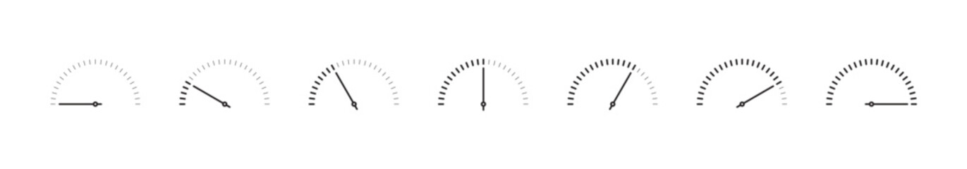 Seven-step semi-circular dial concept. Simple dial interface. Dial concept for business, education, sports, and technology worlds