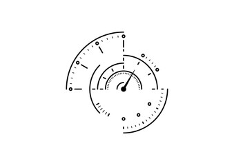 Linear, technologically advanced semi-circular dial concept. Electronic dial interface. Dial concept for business, education, sports, and technology