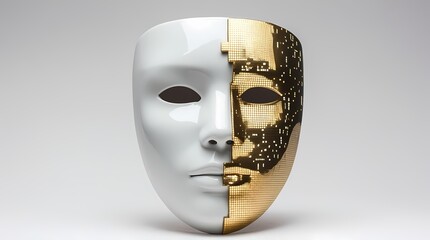  Copy space: Disinformation concept with a white paper mask having a digital glitch face isolated 2026