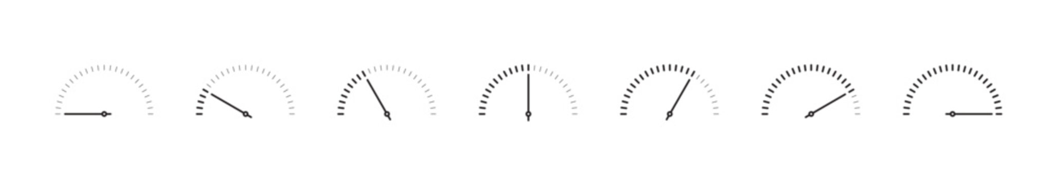 Seven-step semi-circular dial concept. Simple dial interface. Dial concept for business, education, sports, and technology worlds