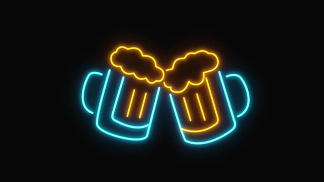 beer neon icon glowing in black isolated background