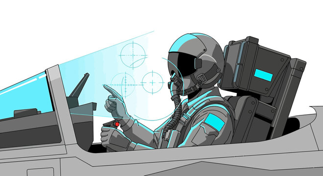 Advanced flight simulation concept featuring a pilot interacting with holographic technology