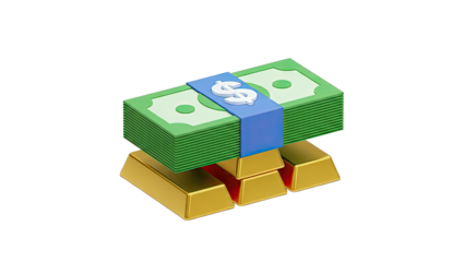 Stack of Money on Gold Bars