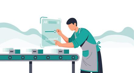 Augmented reality interface empowering factory worker optimizing production process with advanced