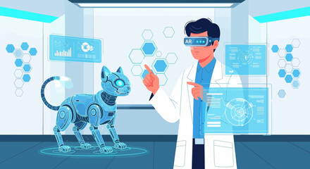 Augmented reality in scientific research with robotic pet and digital displays