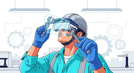 Augmented reality maintenance a worker in protective gear using ar for repair operations