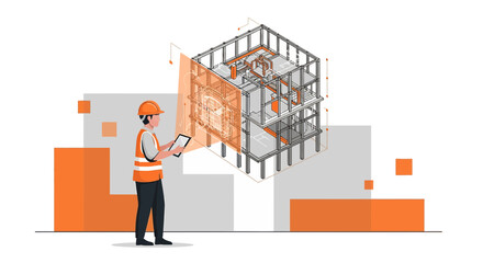 Construction engineer using augmented reality for building design and inspection process