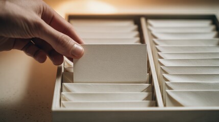 Hand selecting blank card from box for custom craft and stationery projects,Universal Letter Writing Week