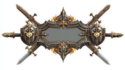 Ornate medieval frame with swords and shields for competition theme design