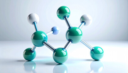 グリーンの分子モデル 3D科学ビジュアル｜美容成分・化学・研究・スキンケア広告 / Green molecular model 3D scientific visual, beauty ingredient, chemistry research, skincare concept