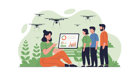 Drones analysis for agricultural efficiency presented to team by confident expert in nature