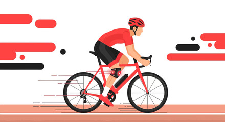 Dynamic cyclist artwork showcasing speed and motion on a sleek red bicycle illustration