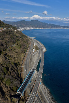Aerial View of Satta Pass with Mount Fuji and Suruga Bay, Shizuoka, Japan