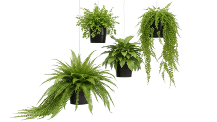 Hanging ferns collection isolated on transparent background