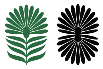 Stylized floral emblems in green and black minimalist design on white background for logo template