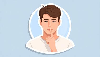 Minimalist illustration of a young man making a shushing gesture to convey silence or a 'read only' mood