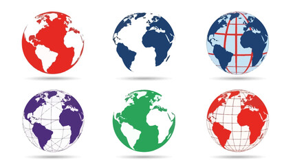Colorful globe illustrations on white background representing global concepts