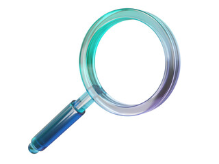 Magnifier icon isolated on transparent png background. hologram gradient glass tool search research idea information education technology website online. 3d rendering