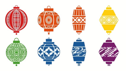 Colorful lanterns vector set festive decorations isolated white background © ellisa_studio