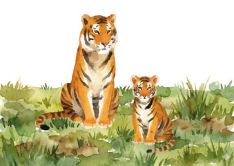 Watercolor-style tiger illustration／虎