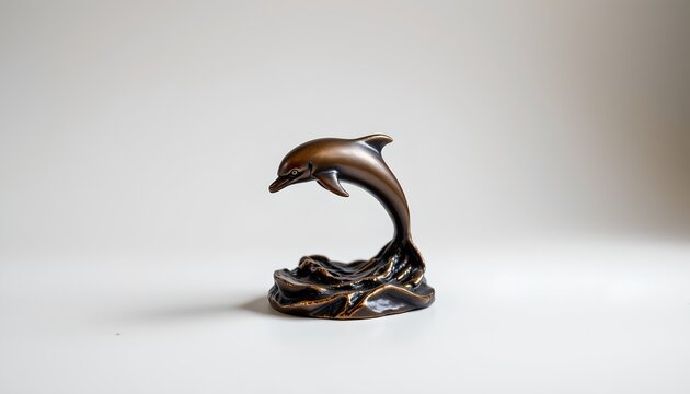 A striking contrast between two distinct pieces of art: a whimsical snake sculpture and an elegant dolphin statue