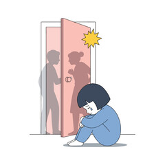 Girl feeling sad while sitting alone during parents' argument  