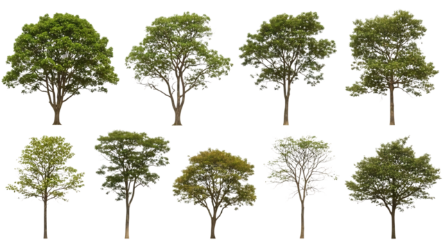Eight tree silhouettes isolated on transparent background - Powered by Adobe