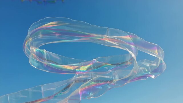 A transparent ribbon twirling into a spiral staircase 4K