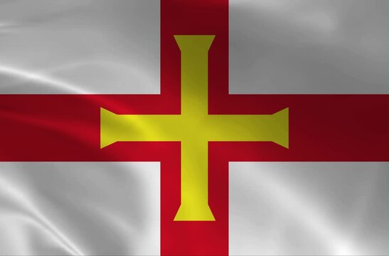 Guernsey Flag Waving, National Symbol of British Channel Island, Realistic Fabric Texture, Seamless Loop Animation