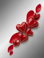 Red heart decorations in various sizes on a gray background  