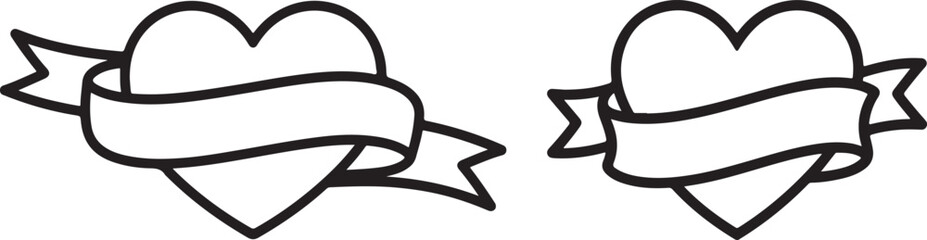 Simple black outline hearts with blank banners ready for custom text or creative designs