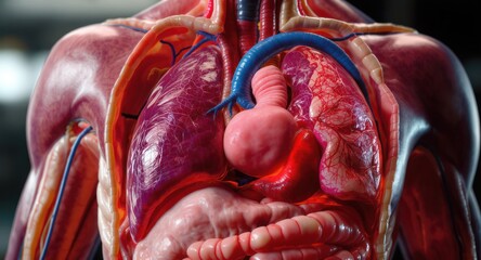 Realistic medical rendering of the human torso, revealing internal organs in detail