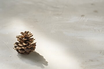 Minimal Still Life of Single Pinecone on Neutral Concrete Surface