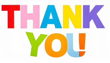 Vibrant thank you message in colorful letters on white background