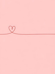 A minimalist red line forming a heart shape on a soft pink background, symbolizing love and connection and simplicity.
