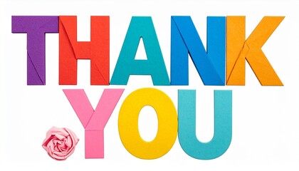 Vibrant thank you message with colorful origami letters and rose
