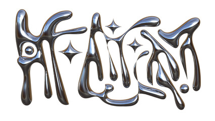 3D Chrome Liquid Abstract Shapes with Metallic Fluid Forms and Star Spark Elements Futuristic Modern Illustration on White Background