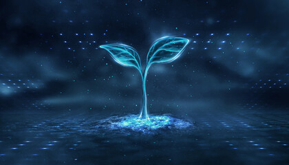 Concept of the environment and ecology. Renewable energy sources for sustainable development. A young plant.
