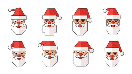 Geometric santa claus faces collection for holiday and christmas designs