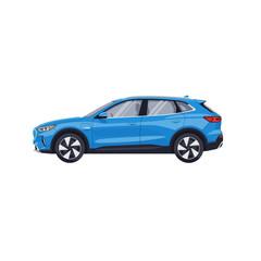 Fototapeta premium Modern Blue Electric Compact SUV Vector Illustration - Eco-Friendly Crossover Car Isolated on White Background, Side View