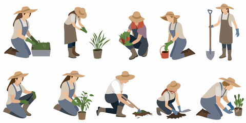 People gardening a collection of vector illustrations depicting various gardening activities